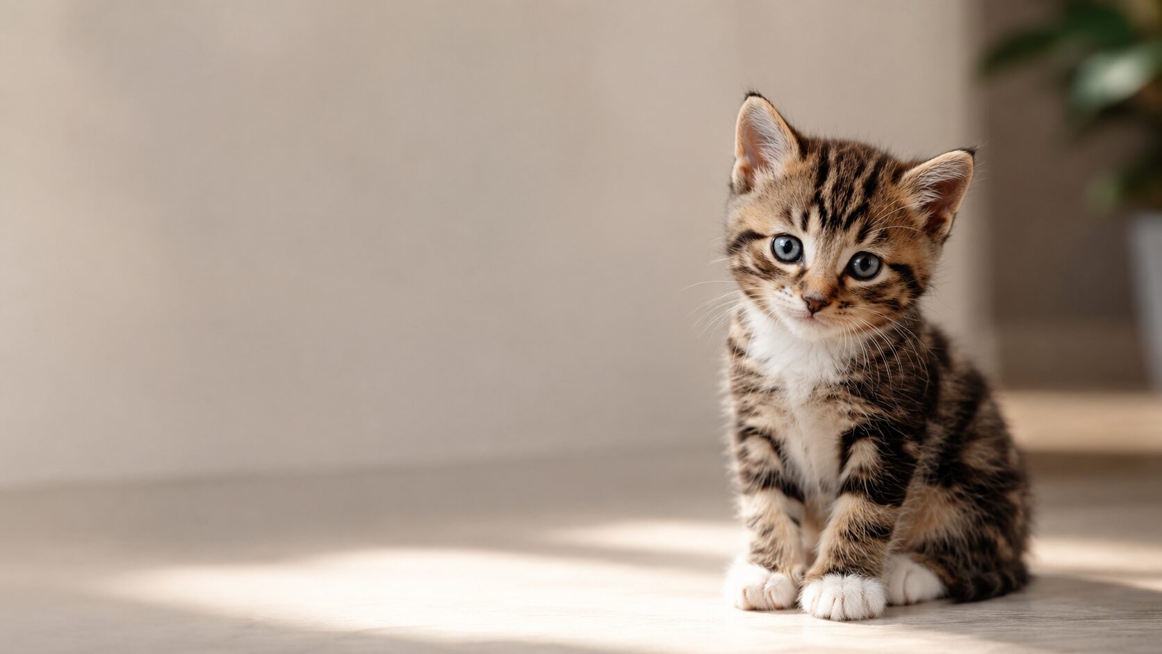 A Diamond Mouser kitten seated in a shaft of morning sun